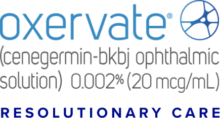OXERVATE® (cenegermin-bkbj ophthalmic solution) 0.002% (20 mcg/mL) Resolutionary Care logo